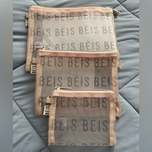 BEIS Mesh Zip Pouch Set in Blush Pink